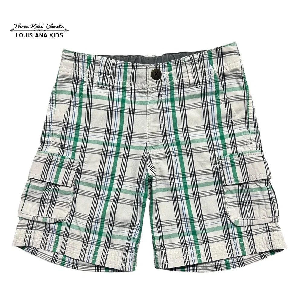 Hanna Andersson Sz 100 (4) Green Plaid Cargo Shorts